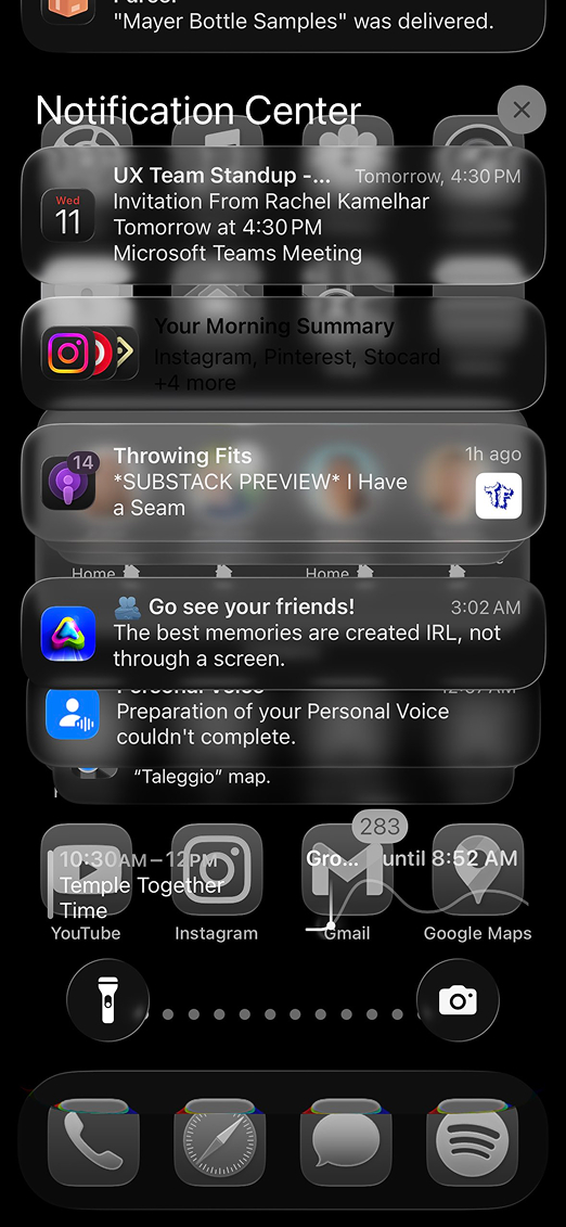 Notification center on iOS 26
